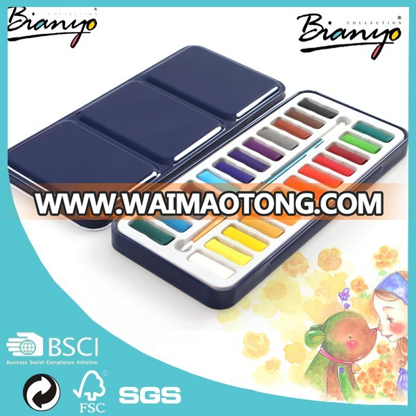 Bianyo 12 18 24 Colors Portable Tin Box Solid Water Color Paint Set For School Children Acrylic Drawing Painting Art Supplies